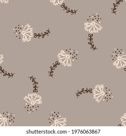 Seamless minimalist doodle floral pattern background. Calm boho earthy tone color wallpaper. Simple modern scandi unisex flower design. Organic childish gender neutral baby all over print. Hand drawn.
