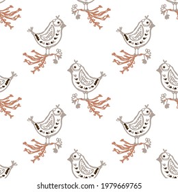 Nahtlose minimalistische Doodle-Blumenhintergrund. Calm boho erdfarbene Tapete. Einfache moderne Skandinavien unisex Blumendesign. Organisches, kindisches, geschlechtsneutrales Baby auf dem ganzen Druck. Handgezeichnet.