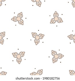 Seamless minimalist doodle floral pattern background. Calm boho earthy tone color wallpaper. Simple modern scandi unisex flower design. Organic childish gender neutral baby all over print. Hand drawn.