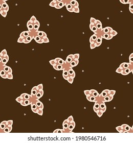 Seamless minimalist doodle floral pattern background. Calm boho earthy tone color wallpaper. Simple modern scandi unisex flower design. Organic childish gender neutral baby all over print. Hand drawn.