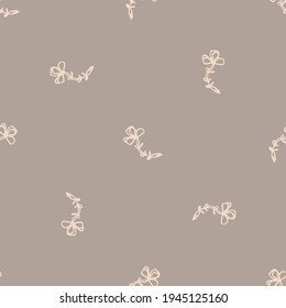 Seamless minimalist doodle flower pattern background. Calm two tone color wallpaper. Simple modern scandi unisex baby design. Organic childish gender neutral baby all over print. Hand drawn floral.