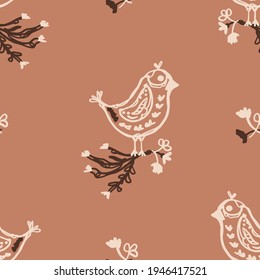 Seamless minimalist doodle flower pattern background. Calm two tone color wallpaper. Simple modern scandi unisex baby design. Organic childish gender neutral baby all over print. Hand drawn floral.