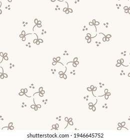 Seamless minimalist doodle flower pattern background. Calm two tone color wallpaper. Simple modern scandi unisex baby design. Organic childish gender neutral baby all over print. Hand drawn floral.