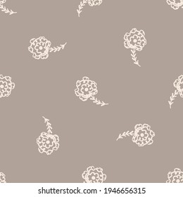 Seamless minimalist doodle flower pattern background. Calm two tone color wallpaper. Simple modern scandi unisex baby design. Organic childish gender neutral baby all over print. Hand drawn floral.