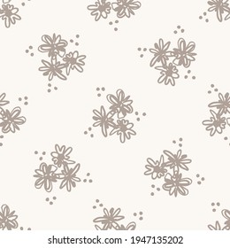 Seamless minimalist doodle flower pattern background. Calm two tone color wallpaper. Simple modern scandi unisex baby design. Organic childish gender neutral baby all over print. Hand drawn floral.