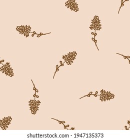 Seamless minimalist doodle flower pattern background. Calm two tone color wallpaper. Simple modern scandi unisex baby design. Organic childish gender neutral baby all over print. Hand drawn floral.
