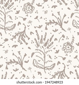 Seamless minimalist doodle flower pattern background. Calm two tone color wallpaper. Simple modern Scandinavian unisex baby design. Organic childish gender neutral baby all over print. Hand drawn floral.
