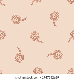 Seamless minimalist doodle flower pattern background. Calm two tone color wallpaper. Simple modern scandi unisex baby design. Organic childish gender neutral baby all over print. Hand drawn floral.