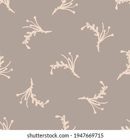 Seamless minimalist doodle flower pattern background. Calm two tone color wallpaper. Simple modern scandi unisex baby design. Organic childish gender neutral baby all over print. Hand drawn floral.
