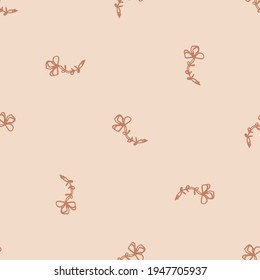 Seamless minimalist doodle flower pattern background. Calm two tone color wallpaper. Simple modern scandi unisex baby design. Organic childish gender neutral baby all over print. Hand drawn floral.