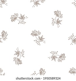 Seamless minimalist doodle flower pattern background. Calm two tone color wallpaper. Simple modern scandi unisex baby design. Organic childish gender neutral baby all over print. Hand drawn floral.