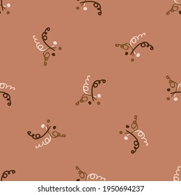 Seamless minimalist doodle flower pattern background. Calm two tone color wallpaper. Simple modern scandi unisex baby design. Organic childish gender neutral baby all over print. Hand drawn floral.