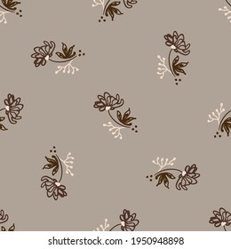 Nahtlose minimalistische Doodle-Blumenhintergrund. Ruhige zweifarbige Tapete. Einfache, moderne Skandinavien entführen zu Babydesign. Organisches, kindisches, geschlechtsneutrales Baby auf dem ganzen Druck. Handgezeichnet floral.