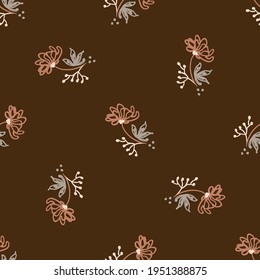 Seamless minimalist doodle flower pattern background. Calm two tone color wallpaper. Simple modern scandi unisex baby design. Organic childish gender neutral baby all over print. Hand drawn floral.