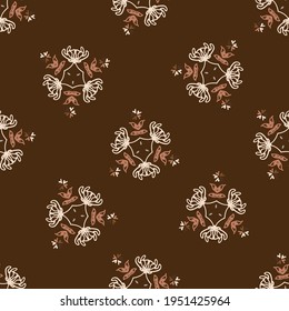 Seamless minimalist doodle flower pattern background. Calm two tone color wallpaper. Simple modern scandi unisex baby design. Organic childish gender neutral baby all over print. Hand drawn floral.