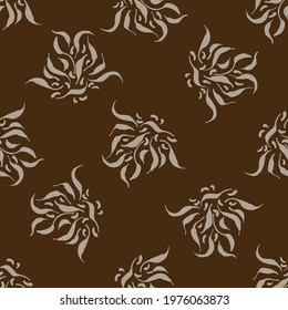 Seamless minimalist doodle leaf pattern background. Calm boho earthy tone color wallpaper. Simple modern scandi unisex flower design. Organic childish gender neutral baby all over print. Hand drawn.