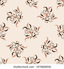 Seamless minimalist doodle leaf pattern background. Calm boho earthy tone color wallpaper. Simple modern scandi unisex flower design. Organic childish gender neutral baby all over print. Hand drawn.
