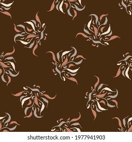 Seamless minimalist doodle leaf pattern background. Calm boho earthy tone color wallpaper. Simple modern scandi unisex flower design. Organic childish gender neutral baby all over print. Hand drawn.