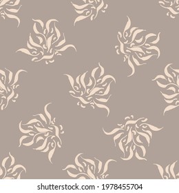 Seamless minimalist doodle leaf pattern background. Calm boho earthy tone color wallpaper. Simple modern scandi unisex flower design. Organic childish gender neutral baby all over print. Hand drawn.