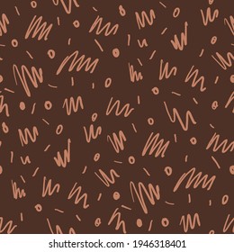 Seamless minimalist doodle scribble pattern background. Calm boho earthy tone color wallpaper. Simple modern natural unisex design. Organic childish gender neutral baby all over print. Hand drawn.