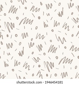 Seamless minimalist doodle scribble pattern background. Calm boho earthy tone color wallpaper. Simple modern natural unisex design. Organic childish gender neutral baby all over print. Hand drawn.