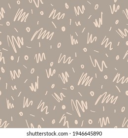 Seamless minimalist doodle scribble pattern background. Calm boho earthy tone color wallpaper. Simple modern natural unisex design. Organic childish gender neutral baby all over print. Hand drawn.