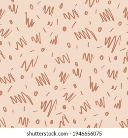 Seamless minimalist doodle scribble pattern background. Calm boho earthy tone color wallpaper. Simple modern natural unisex design. Organic childish gender neutral baby all over print. Hand drawn.