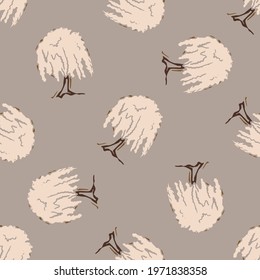 Seamless minimalist doodle tree pattern background. Calm boho earthy tone color wallpaper. Modern scandi unisex flower design. Organic childish gender neutral baby all over print. Hand drawn.