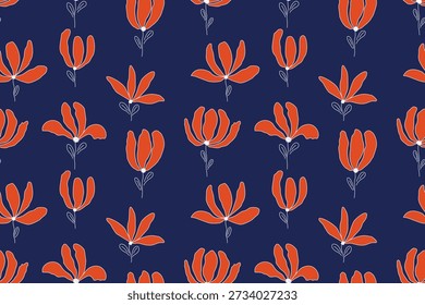 Padrão floral minimalista sem costura com elementos botânicos desenhados à mão, ideal para papel de parede de moda de design têxtil e decoração de casa de fundo de alta qualidade 