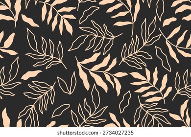 Modelo floral minimalista inconsútil con los Elementos botánicos dibujados a mano ideales para el Fondo de pantalla de la moda del diseño textil y el fondo de alta calidad de la decoración casera 