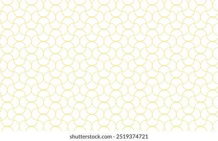 Padrão geométrico minimalista contínuo com curvas douradas interligadas em um fundo branco limpo. O design elegante é ideal para fundos, papéis de parede, têxteis e gráficos digitais.