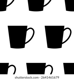 Seamless minimalist pattern. Black silhouettes of cups on a white background. Vector illustration