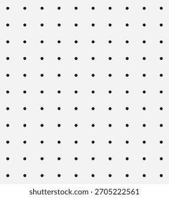 Ein nahtloses, minimalistisches Muster aus gleichmäßig beabstandeten schwarzen Punkten auf sauberem, weißem Hintergrund, das eine subtile und moderne Textur erzeugt.