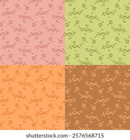 A seamless minimalist pattern featuring abstract shapes and dotted accents in pastel pink, green, orange, and brown tones. Ideal for textiles, packaging, and modern design projects.