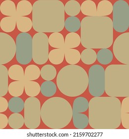 Seamless minimalist  pattern in retro style featuring geometric figures in 4 colors. For fabric, print, background, wallpapers, cards and anything with vintage atmosphere.