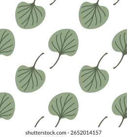 Seamless minimalist pattern of soft green ginkgo leaves on white background for modern autumn-inspired prints and decor