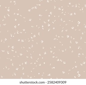 Seamless minimalist pattern with tiny white petal-like shapes, little, spots, small drops scattered across a pastel beige background. Aesthetic ornament for textile prints, packaging, wallpapers, 