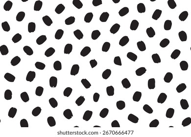 Seamless Minimalistic seamless dot pattern with black oval spots on a clean white surface.