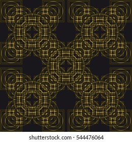 Seamless minimalistic floral pattern, background. Gold on black