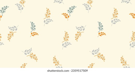 Seamless minimalistic, geantly, abstract  pattern. Colorful, abstract, cute vector hand drawn sketch silhouette branches leaves Template for design, cover, fabric, interior decor, textile,  wallpape