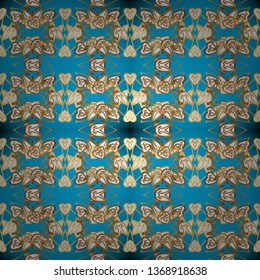 Seamless. Minimalistic geometric design. Luxury vintage illustration. Vector line design. Art Deco Pattern on blue and brown colors. Curls background. 1920-30s motifs.