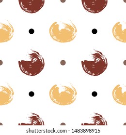 Seamless minimalistic pattern with circles on a white background. Wallpaper, paper, print, packaging, modern textile design. Vector illustration.