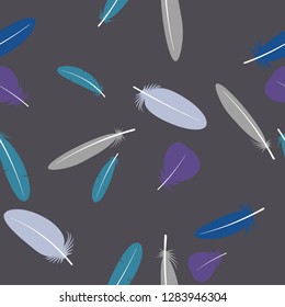 Seamless minimalistic pattern with feathers. Design elements for textiles, covers and web. Vector illustration