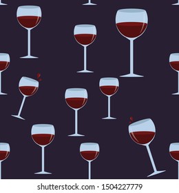 Seamless minimalistic pattern. A glass of wine. Vector illustration. Pattern for decor, wallpaper, postcards, paper, fabric, web page.
