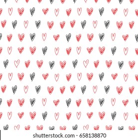 Seamless minimalistic pattern with hand drawn hearts. Vector abstract grunge texture