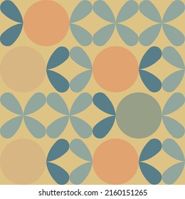 Seamless minimalistic pattern in retro colors, oranges with leaves background. Suits for print, wallpaper, fabric, card, background or any vintage atmosphere.