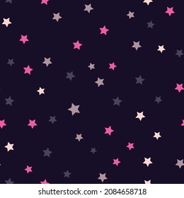 seamless minimalistic pattern with small stars on purple background, pink, white, multicolored