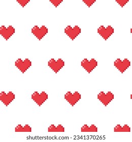Seamless minimalistic retro pattern of pixel hearts