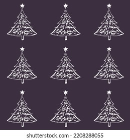 Seamless minimalistic vector Christmas pattern with Christmas trees, rectangular shape, single color warm tone, fun textures
