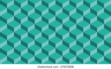 Seamless mint blue isometric flattened cubes optical illusion pattern vector